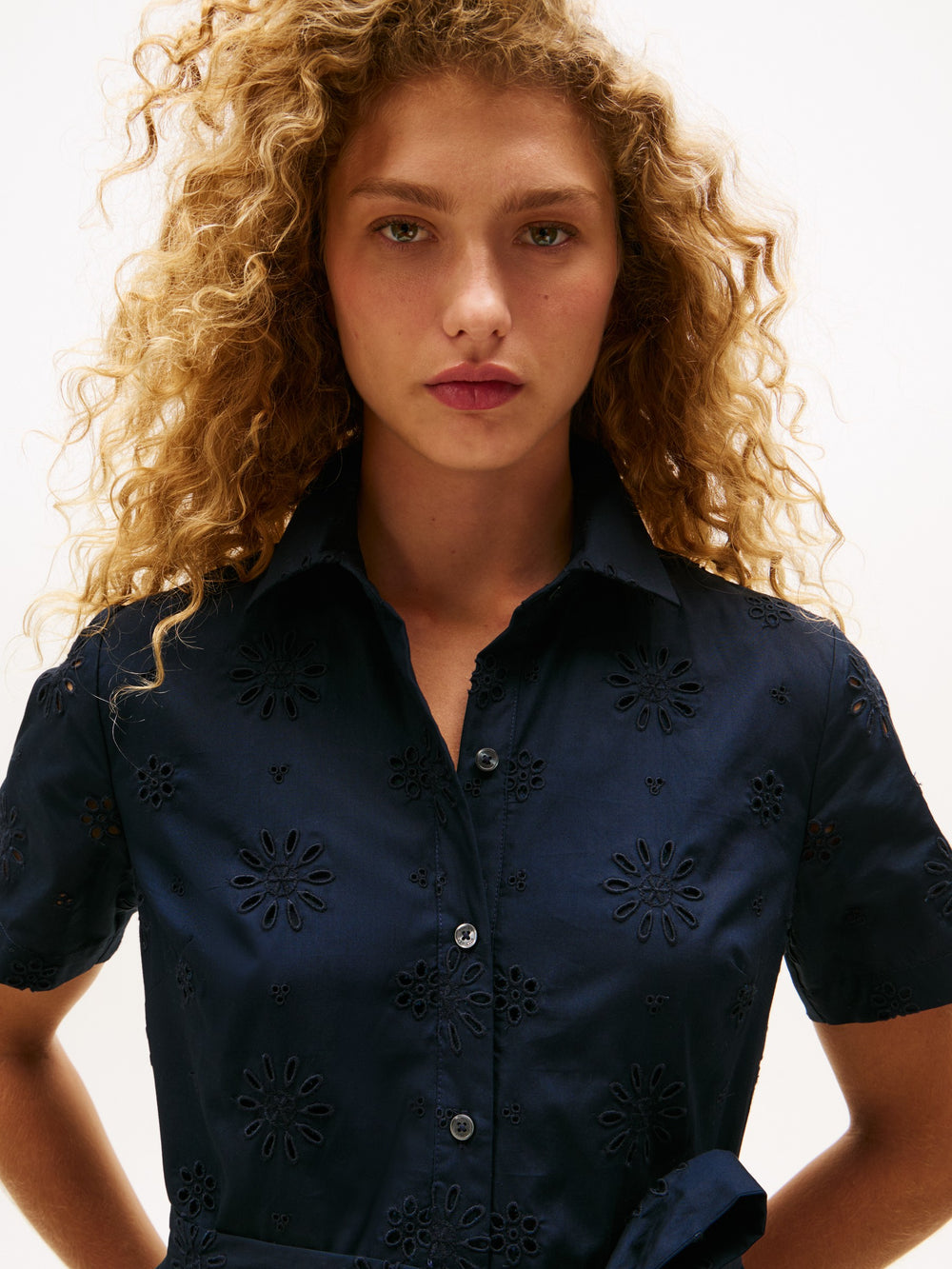 Half Sleeve Solid Poplin Shirt Dress