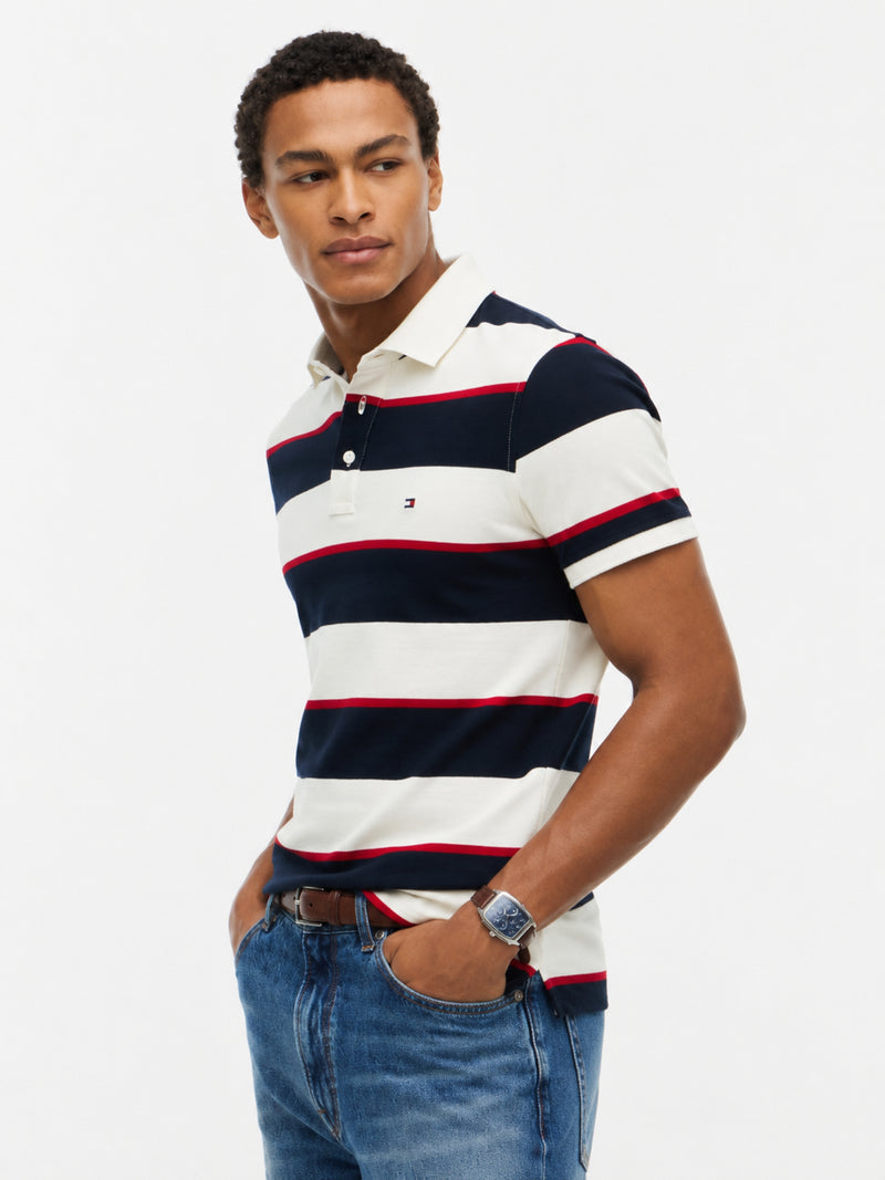 Slim Fit Striped Pique Polo