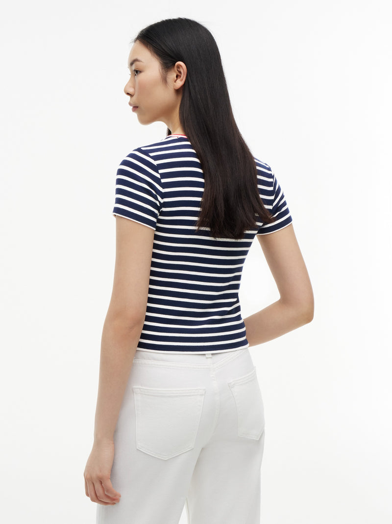 Stripe Slim Fit Half Sleeve Ribbed T-Shirt