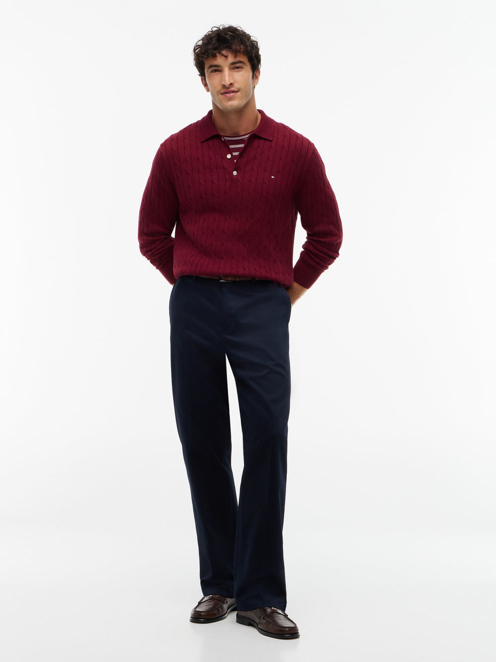 Cable Knit Button Placket Sweater