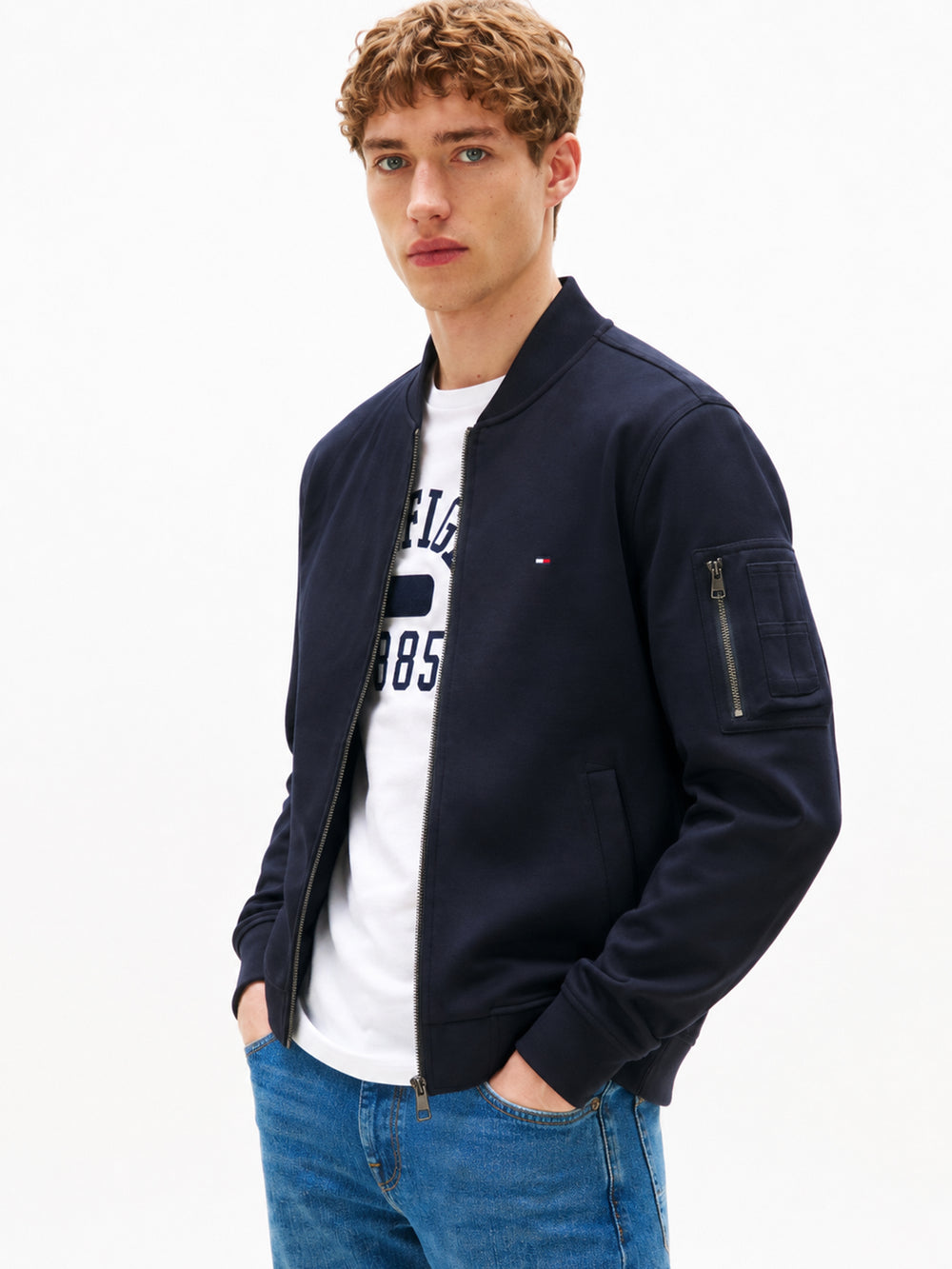 Regular Fit Zip Thru Interlock Sweater