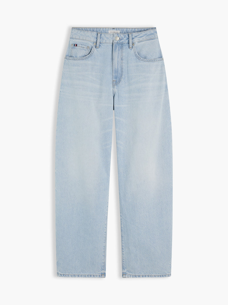 Mid Rise Light Wash Stretch Barrel Jeans