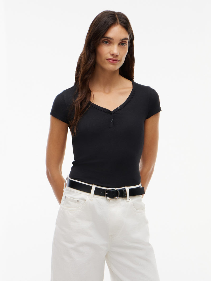 Solid Slim Fit Half Sleeve Ribbed T-Shirt