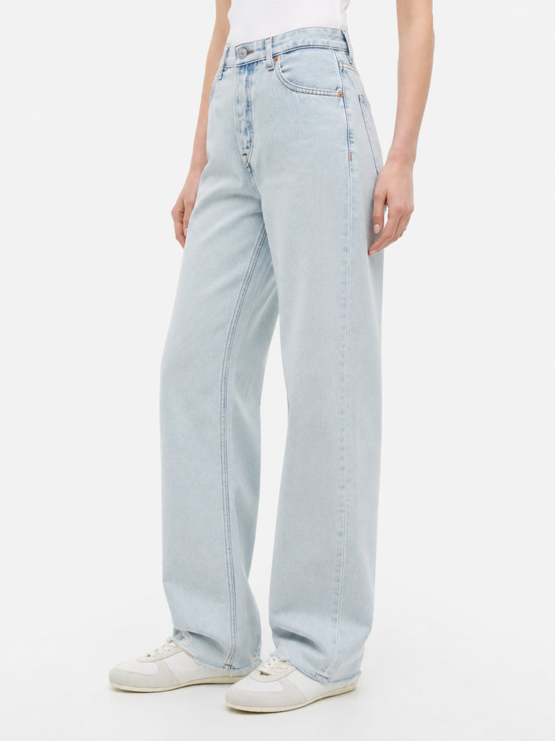 High Rise Light Wash Slim Straight Jeans