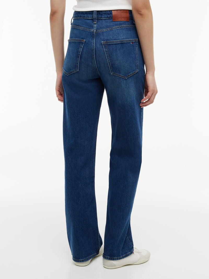 Women High Rise Mid Wash Stretch Slim Straight Jeans