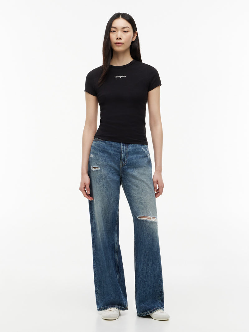 High Rise Mid Wash Wide Jeans