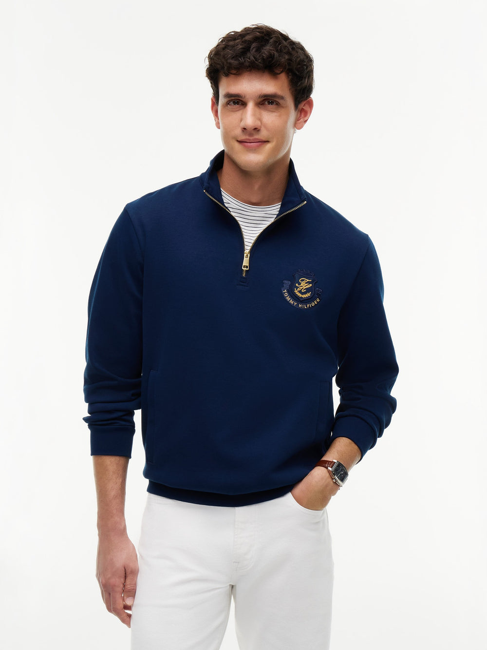 Regular Fit Quarter Zip Interlock Sweatshirt