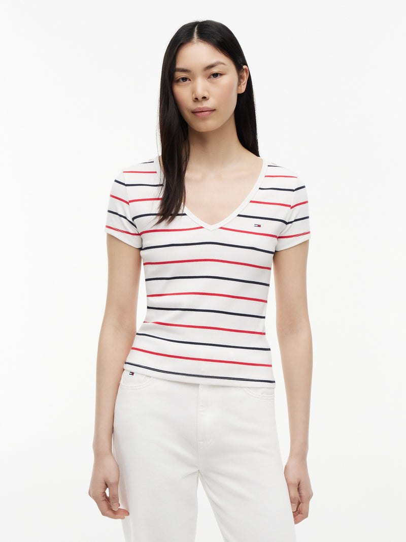 Stripe Slim Fit Half Sleeve Ribbed T-Shirt