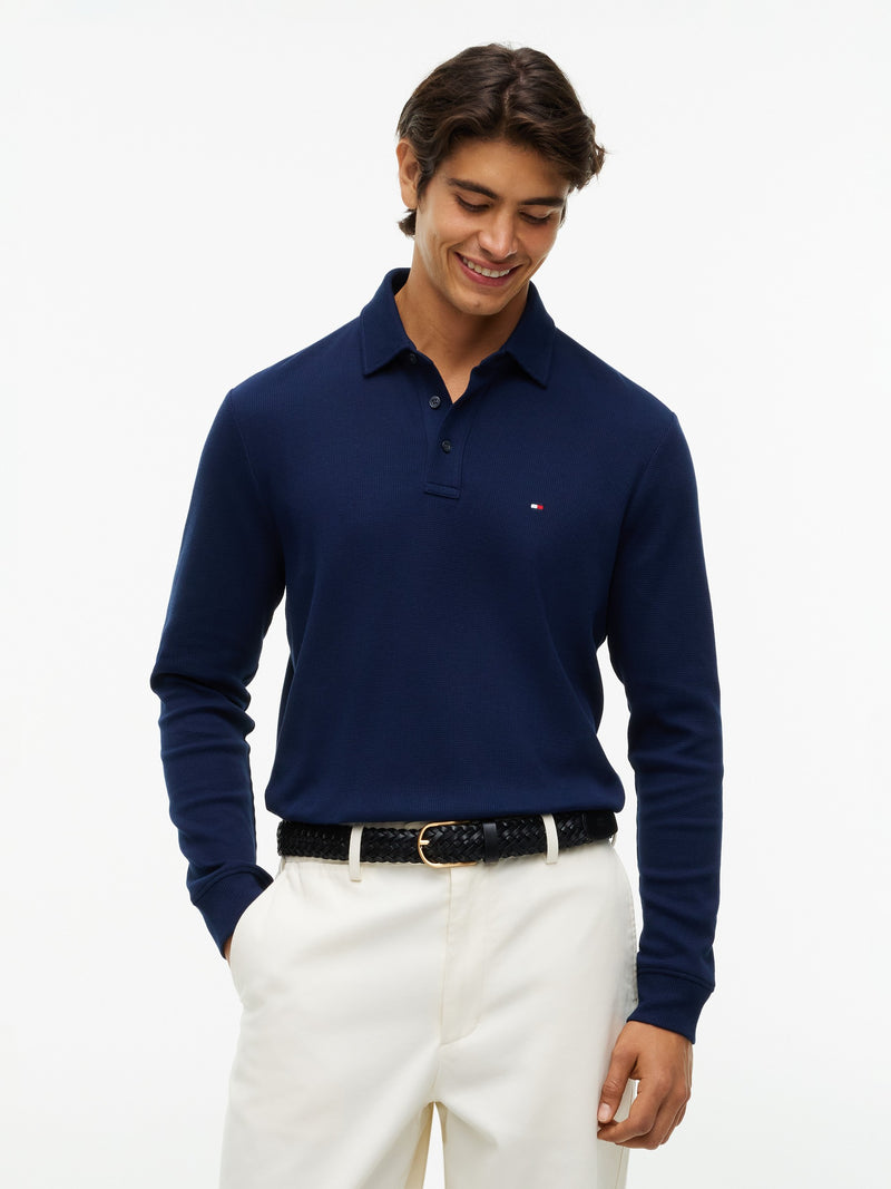 Long Sleeve Solid Textured Polo