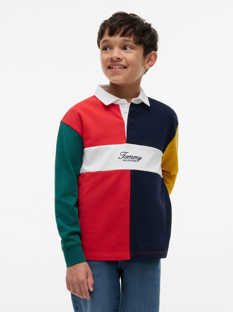 Kids Long-Sleeve Color Block Polo