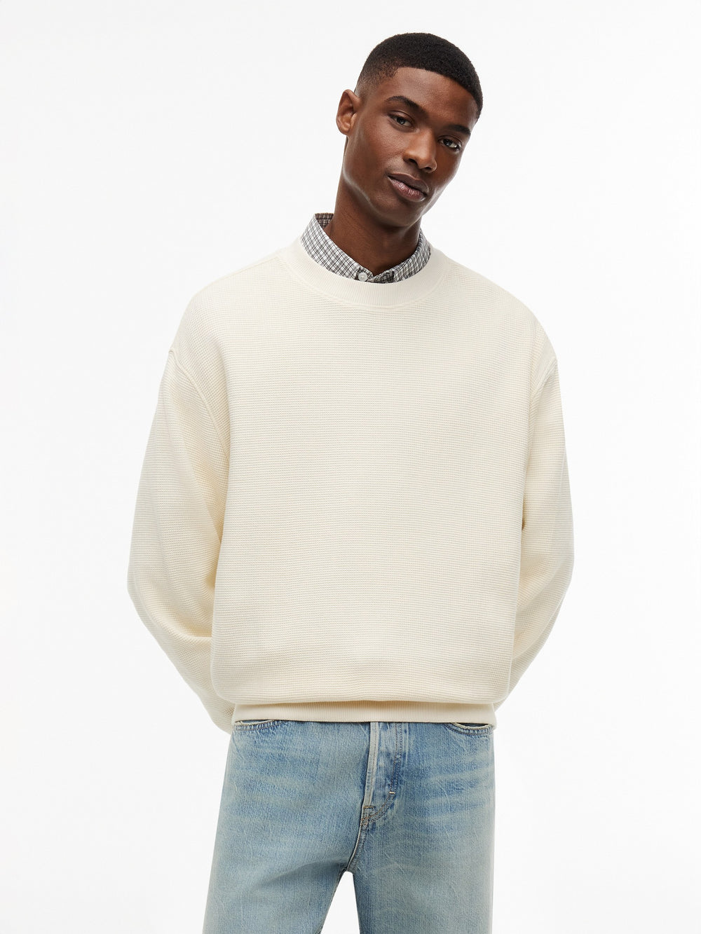 Relaxed Fit Waffle Crew Neck Sweatshirt