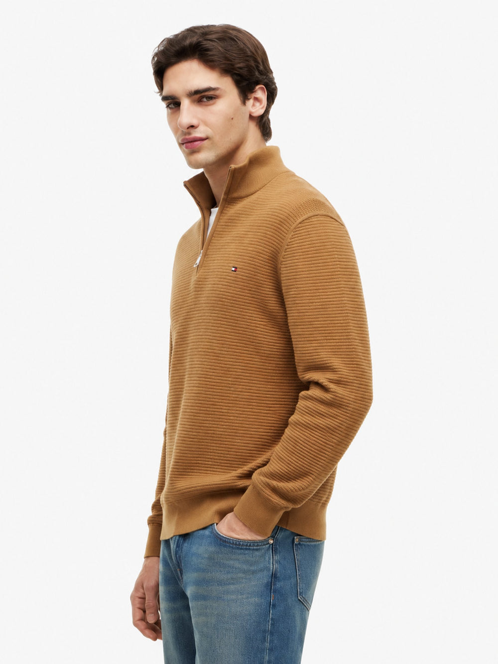 1/4 Zip Textured Solid Sweater