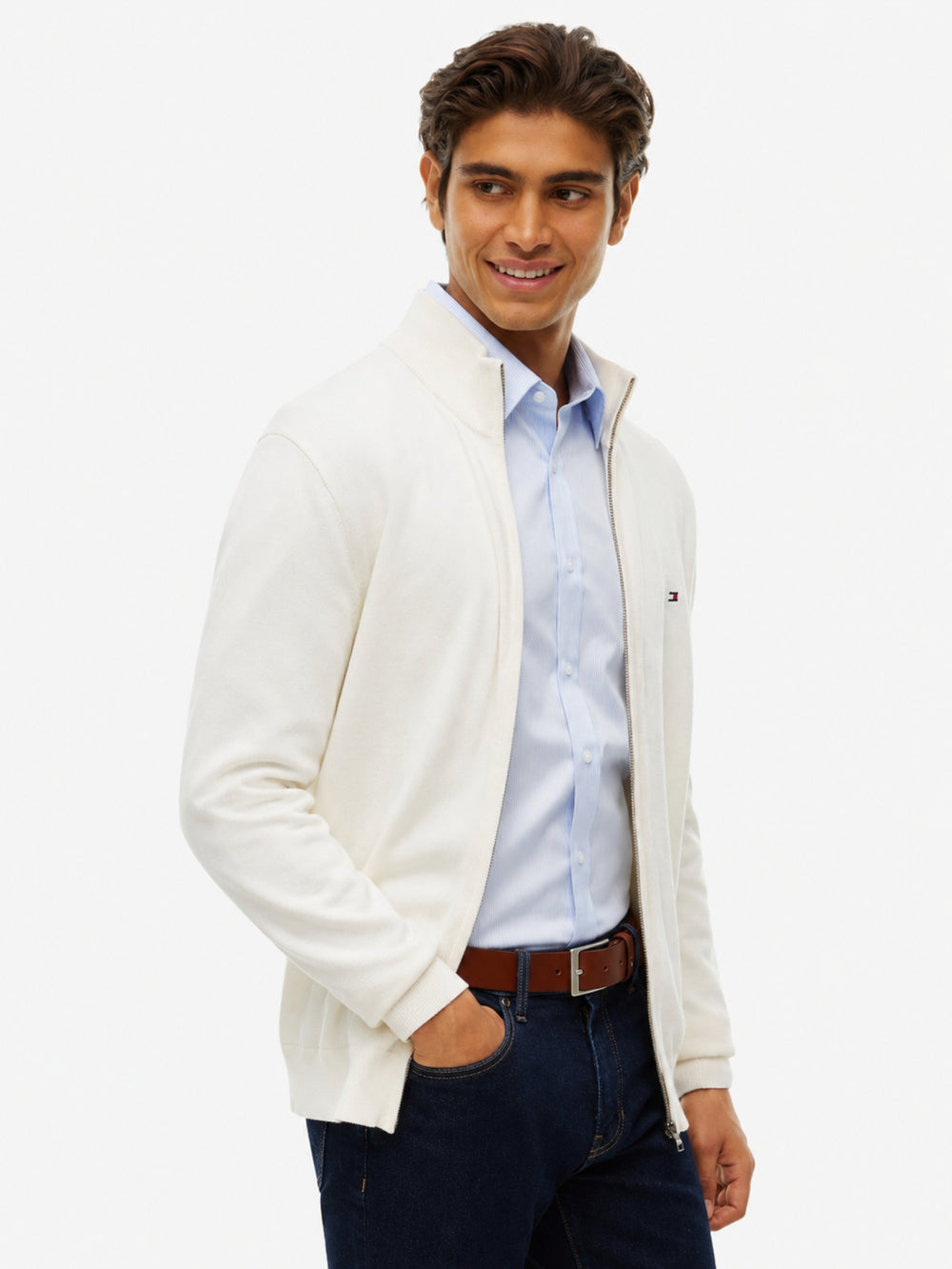 Zip Thru Solid Sweater