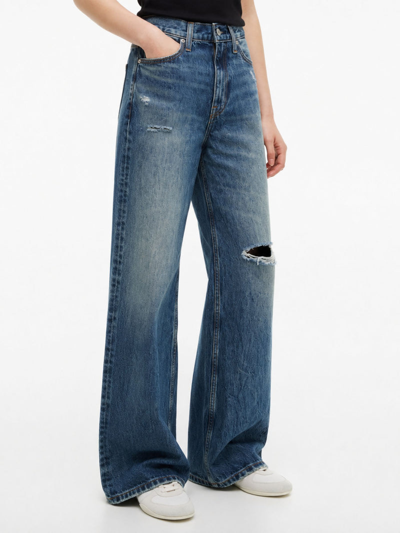 High Rise Mid Wash Wide Jeans