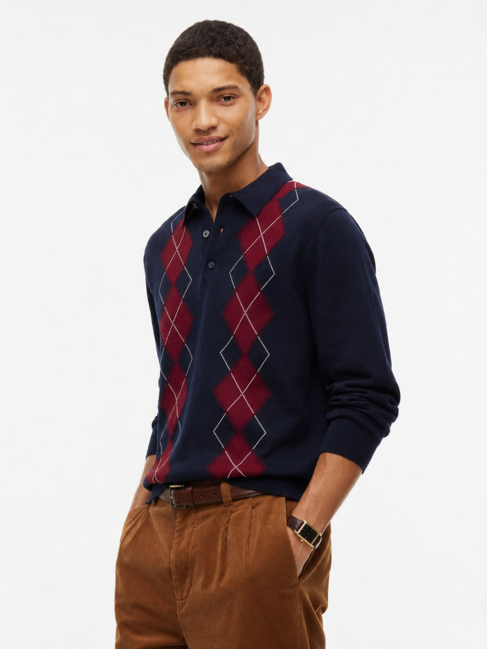 Argyle Button Placket Sweater