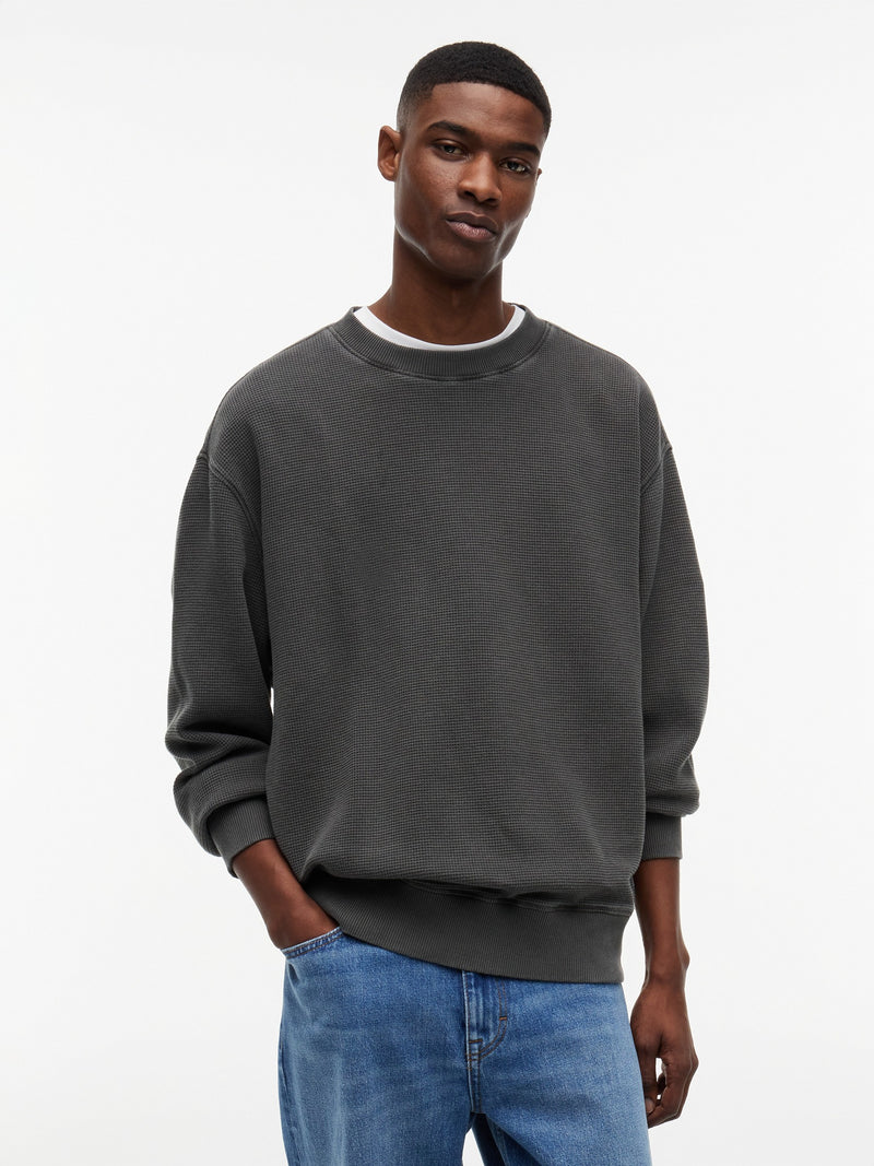 Relaxed Fit Waffle Crew Neck Sweatshirt