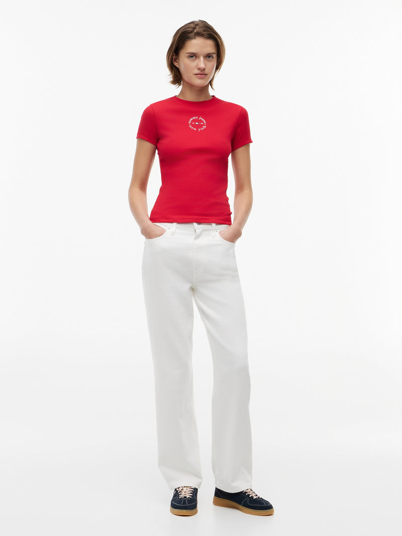 Solid Slim Fit Half Sleeve Ribbed T-Shirt