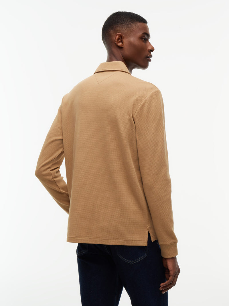 Long Sleeve Solid Textured Polo