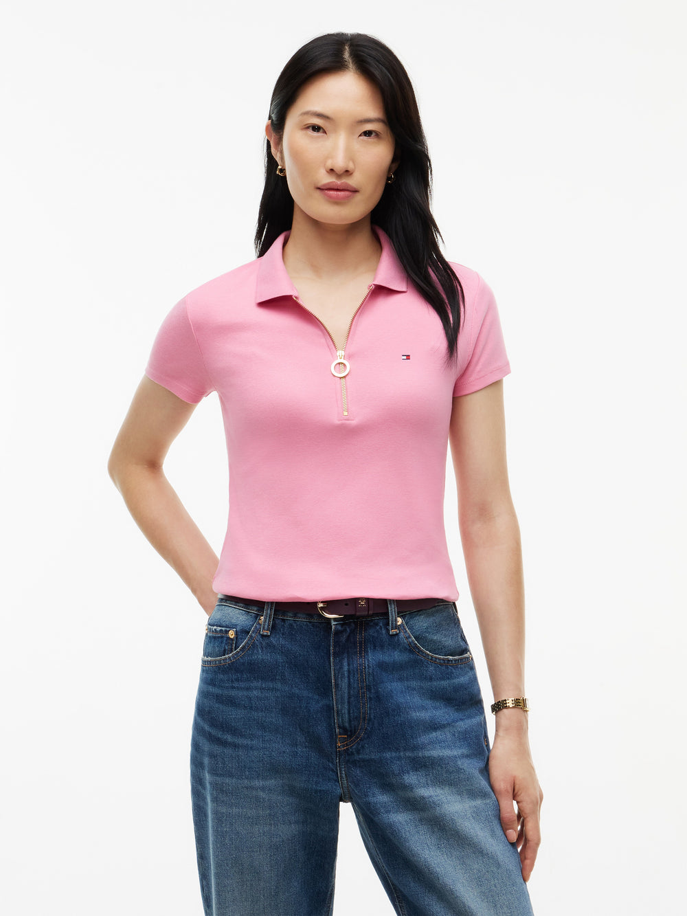 Solid Slim Fit Half Sleeve Ribbed Polo