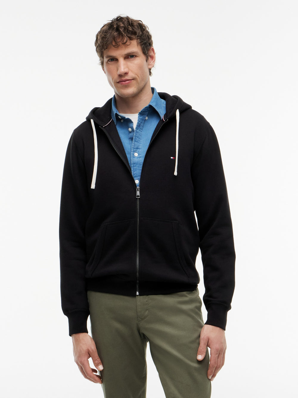 Zip Thru Solid Fleece Hoodie