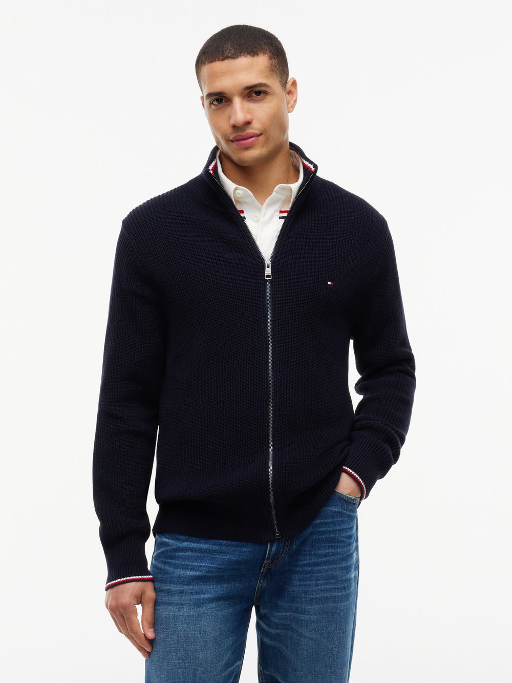 Zip Thru Cable Knit Sweater