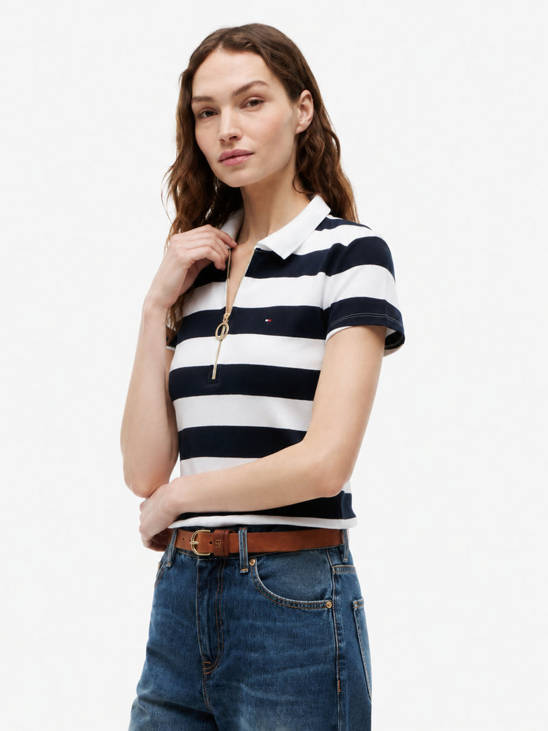 Stripe Slim Fit Half Sleeve Ribbed Polo