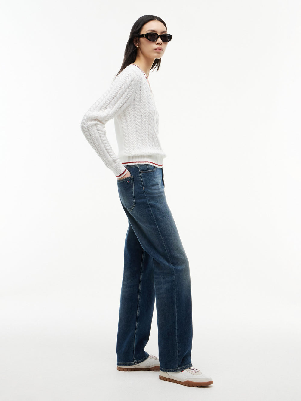 Women High Rise Dark Wash Stretch Straight Jeans