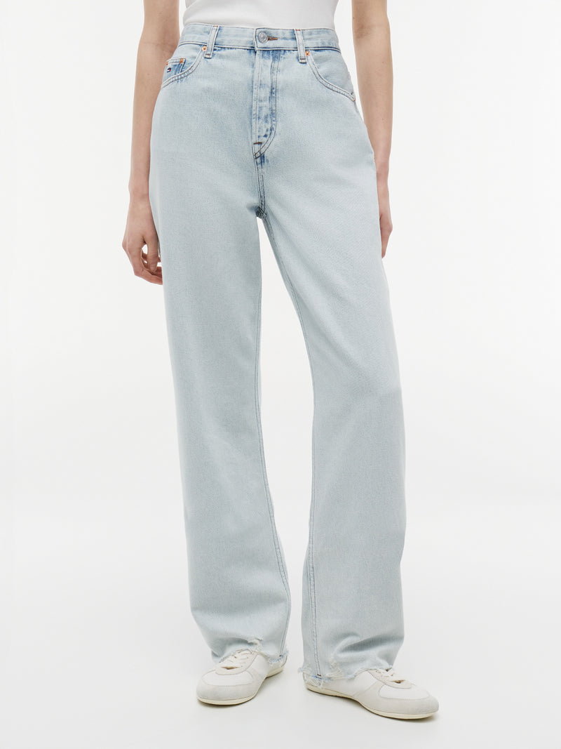 High Rise Light Wash Slim Straight Jeans