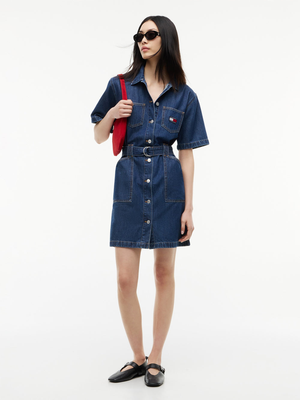 Half Sleeve Solid Denim Shirt Dress