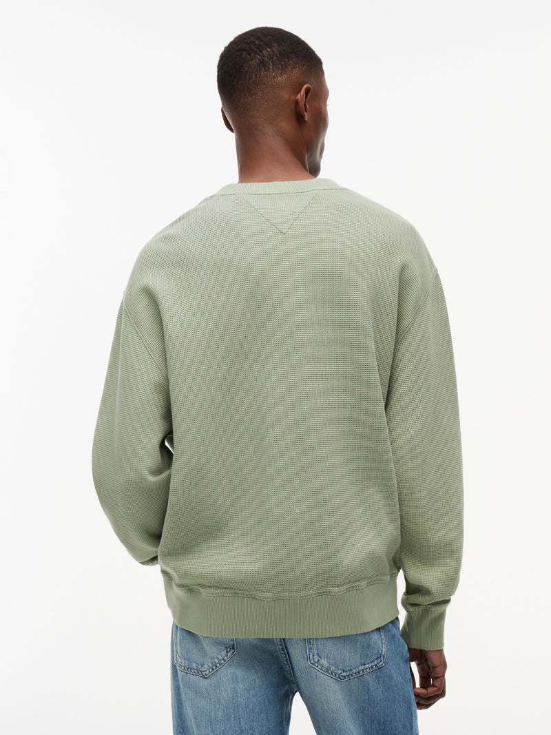 Relaxed Fit Waffle Crew Neck Sweatshirt