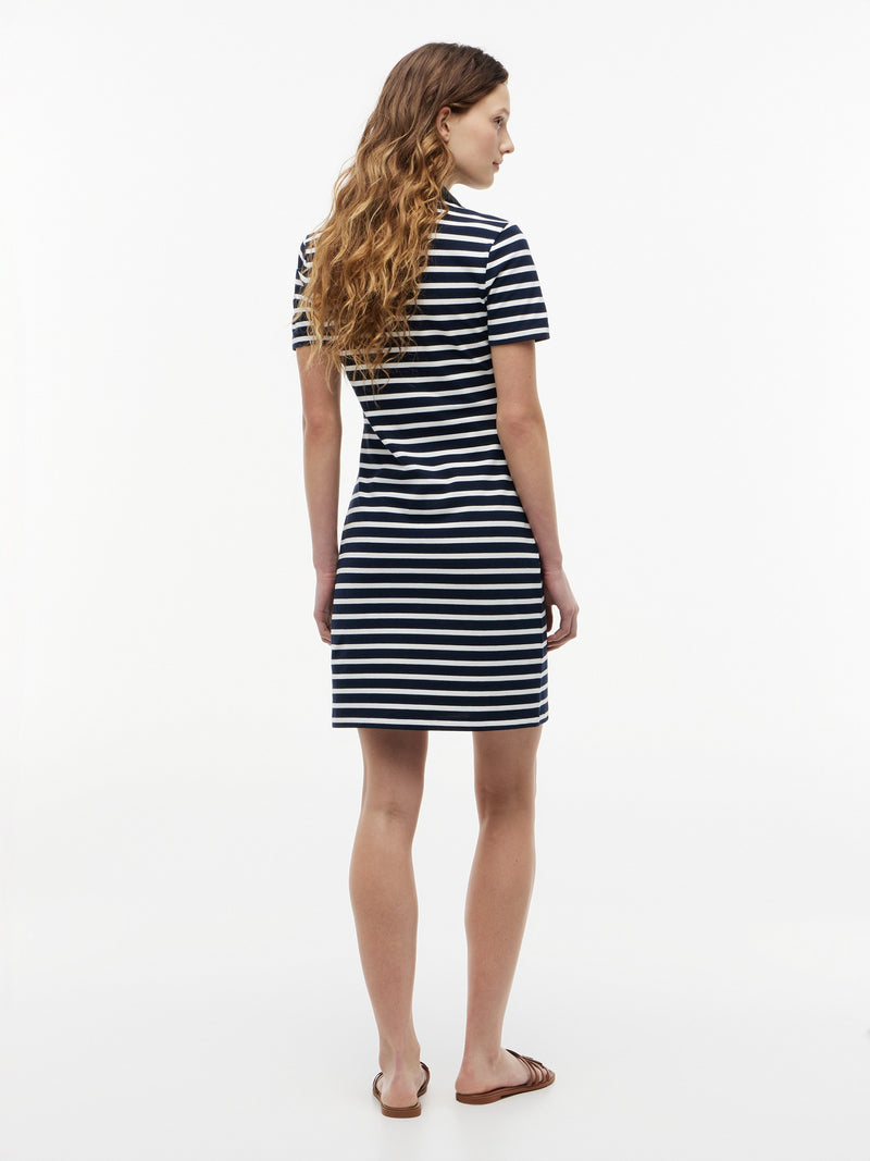 Half Sleeve Stripe Cotton Blend Bodycon Polo Dress