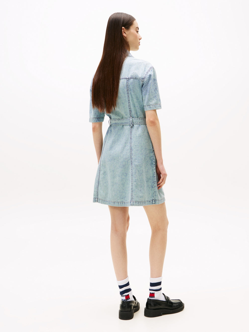 Short Sleeve Solid Denim Bodycon Dress