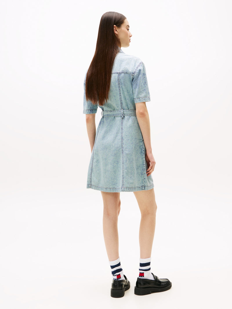 Short Sleeve Solid Denim Bodycon Dress