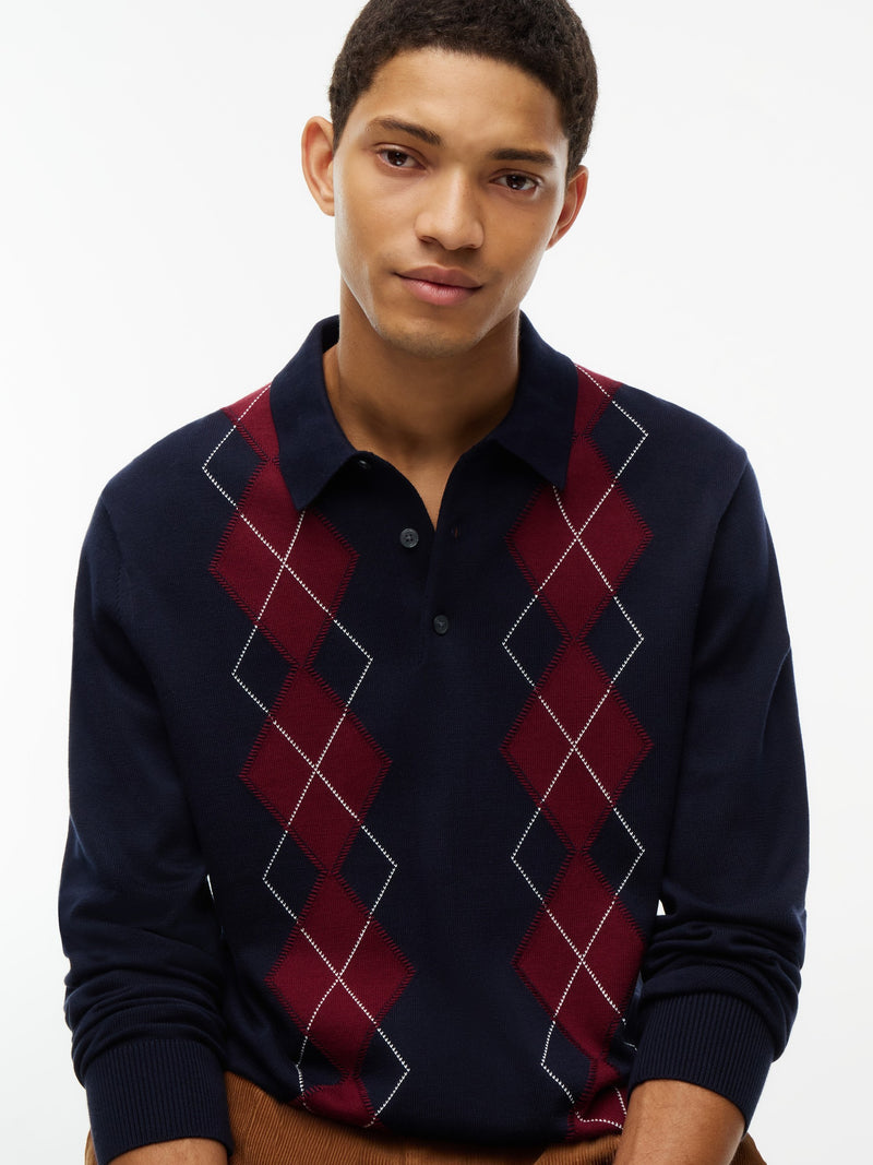 Argyle Button Placket Sweater
