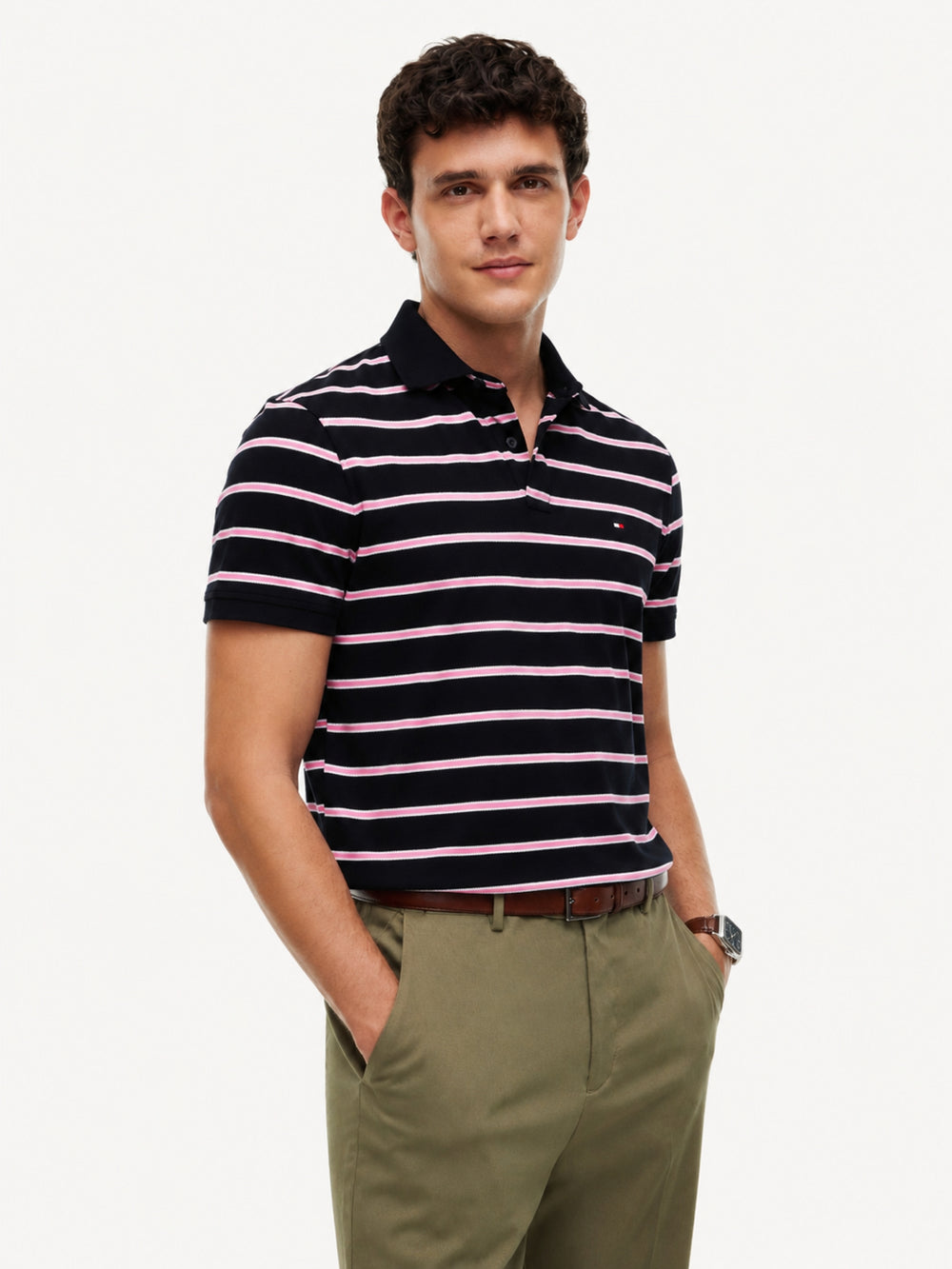 Regular Fit Striped Pique Polo