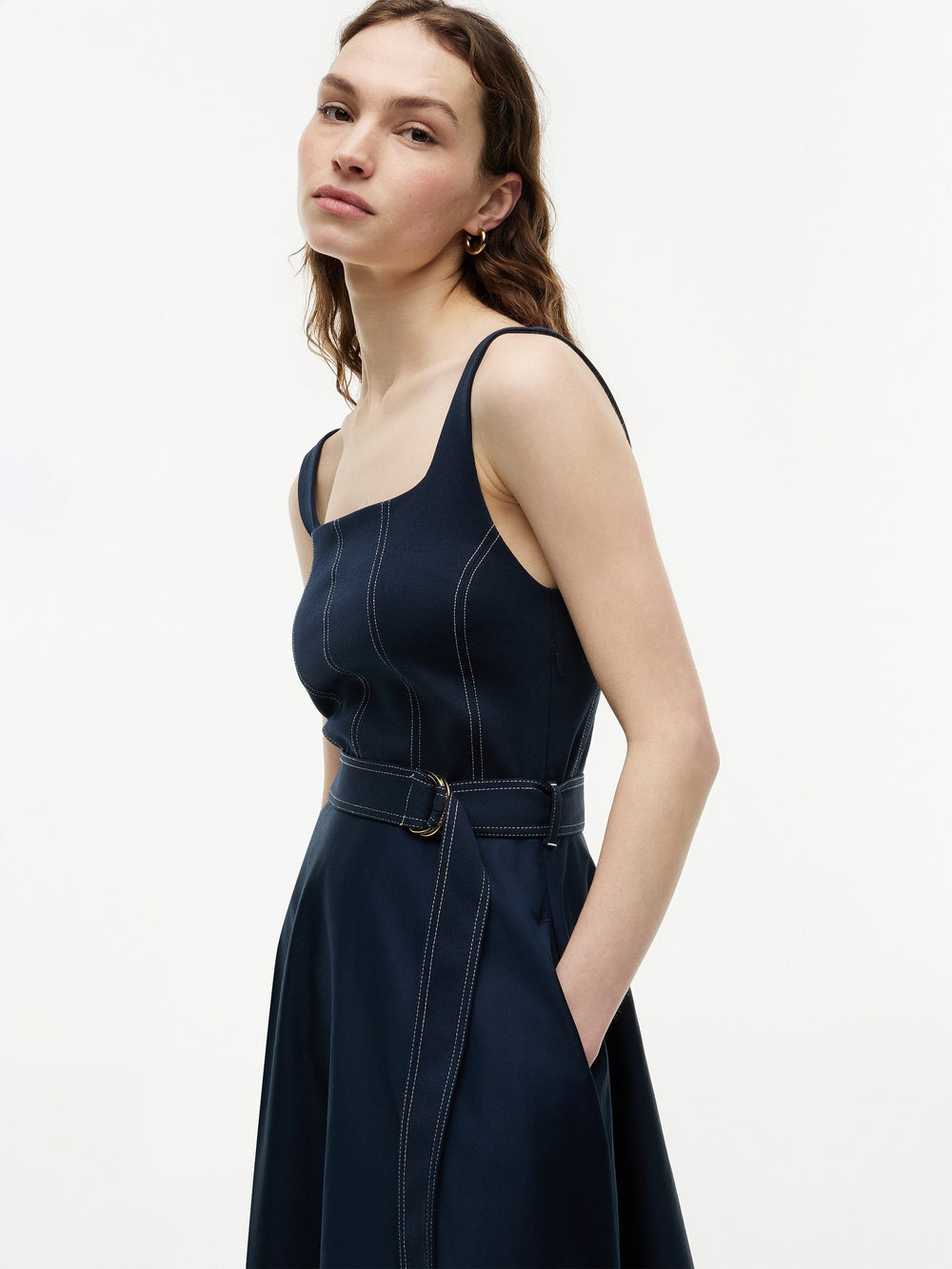 Half Sleeve Solid Cotton Blend Fit and Flare Dress