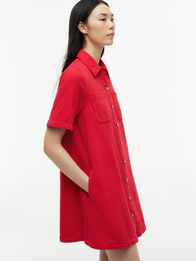Half Sleeve Solid Cotton A-Line Dress