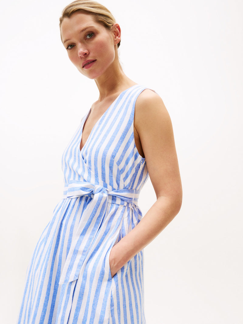 Sleeveless Stripe Linen Fit & Flare Dress