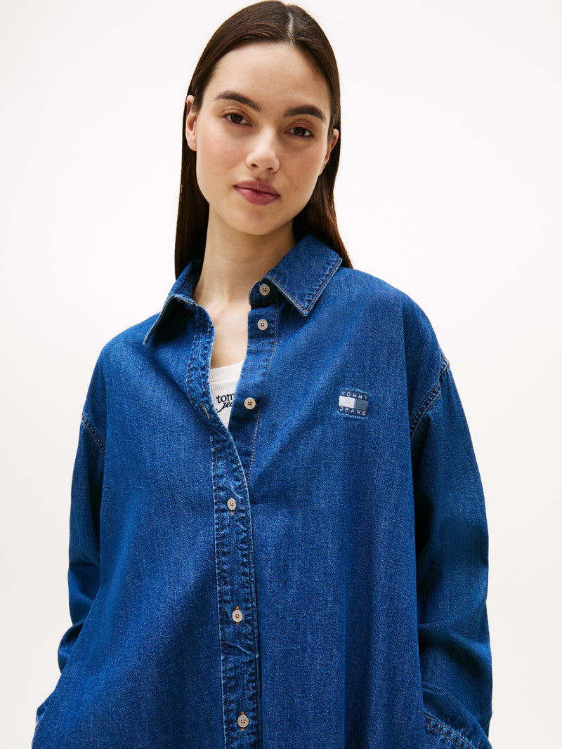 Full Sleeve Solid Denim Shift Dress