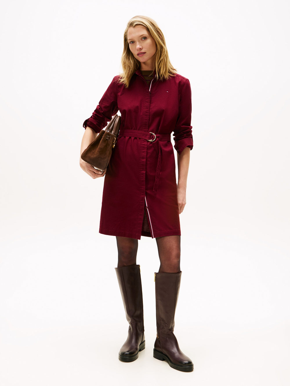 Full Sleeve Solid Cotton Blend Shirt Dress