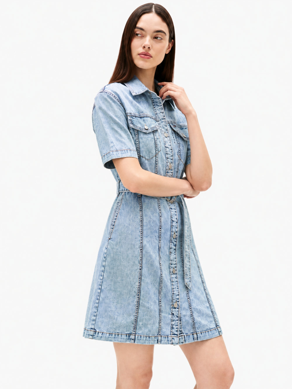 Short Sleeve Solid Denim Bodycon Dress