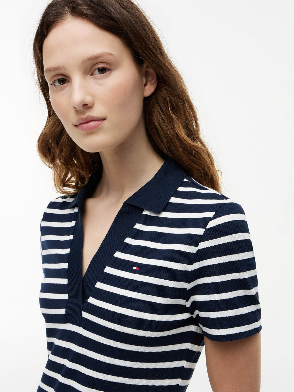 Half Sleeve Stripe Cotton Blend Bodycon Polo Dress