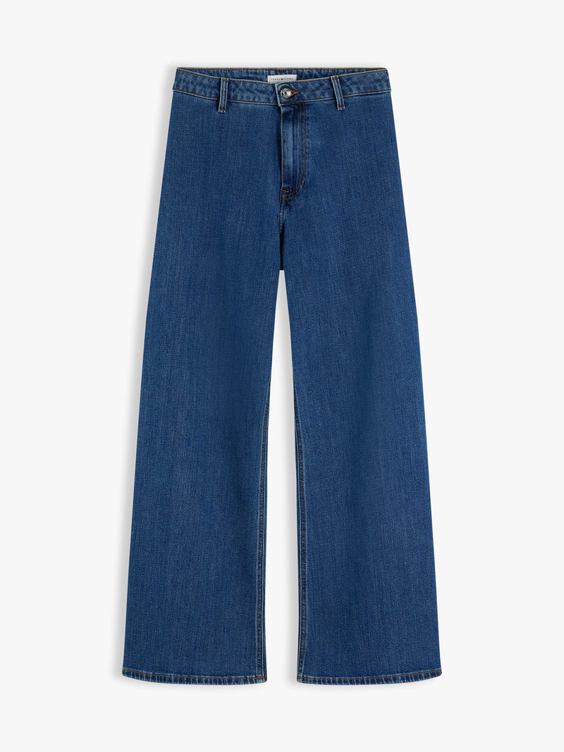 High Rise Dark Wash Stretch Wide Jeans