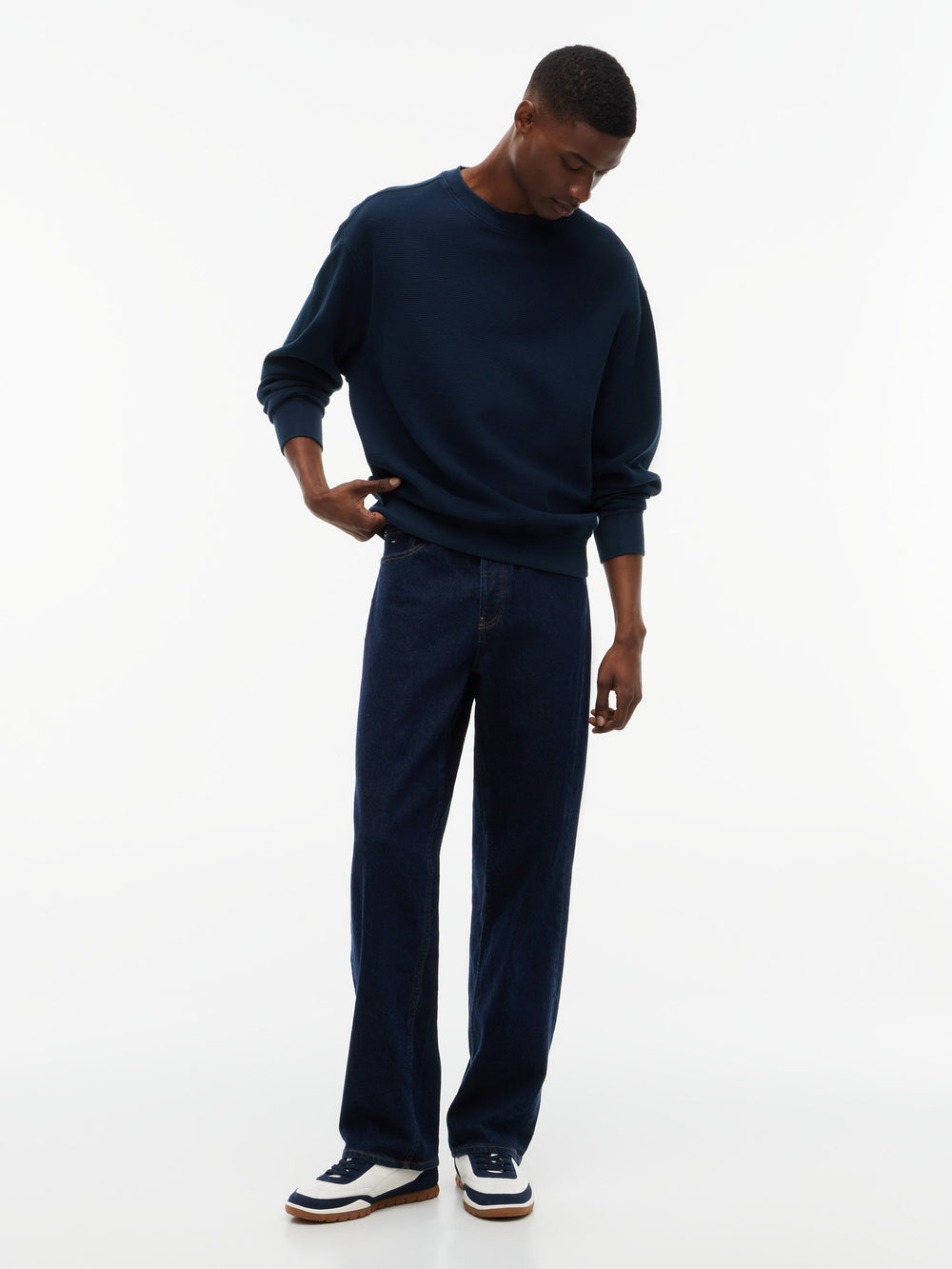 Relaxed Fit Waffle Crew Neck Sweatshirt
