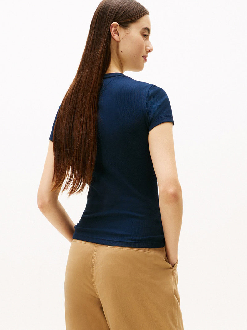 Solid Slim Fit Half Sleeve Ribbed T-Shirt