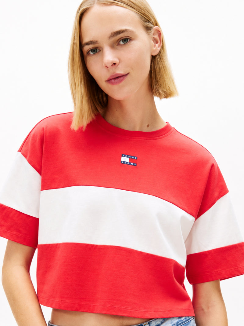 Striped Cropped Fit Half Sleeve Cotton Jersey T-Shirt