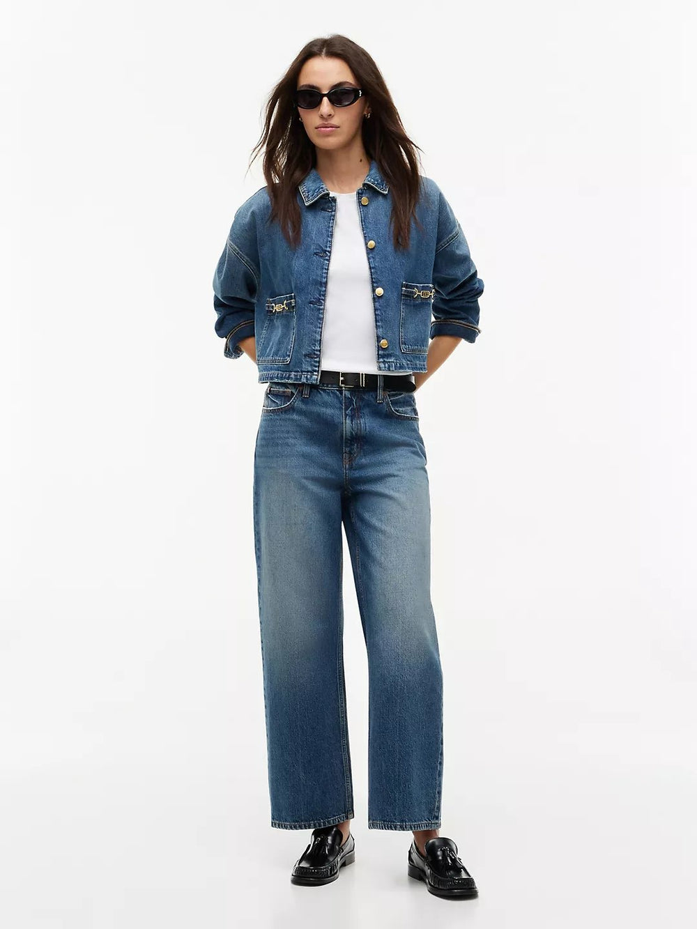 Women Mid Rise Mid Wash Wide Jeans