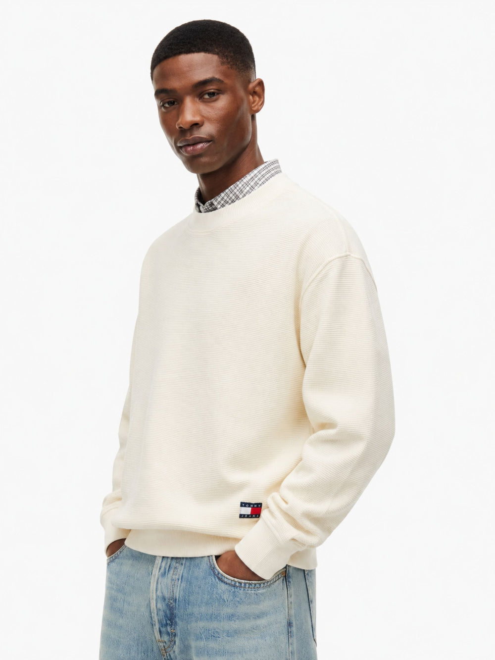 Relaxed Fit Waffle Crew Neck Sweatshirt