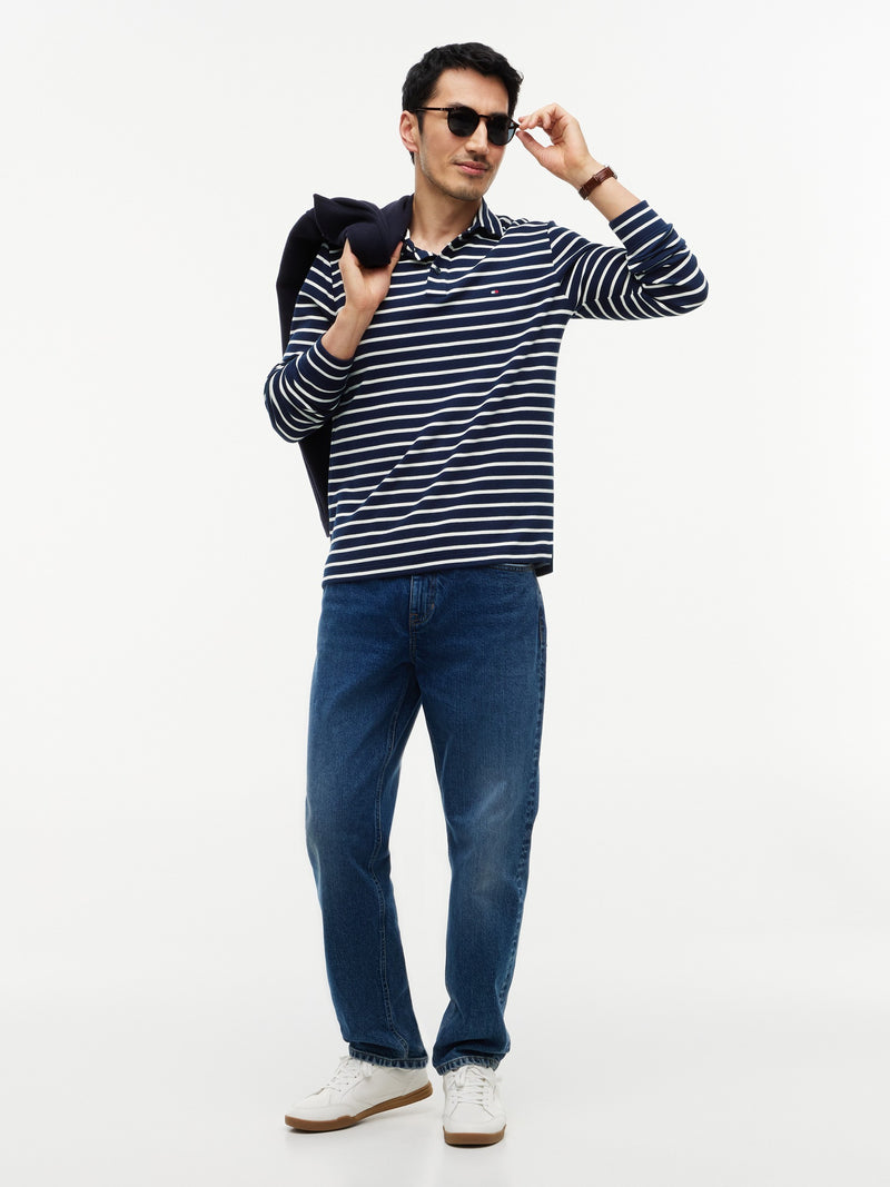Long Sleeve Striped Textured Polo