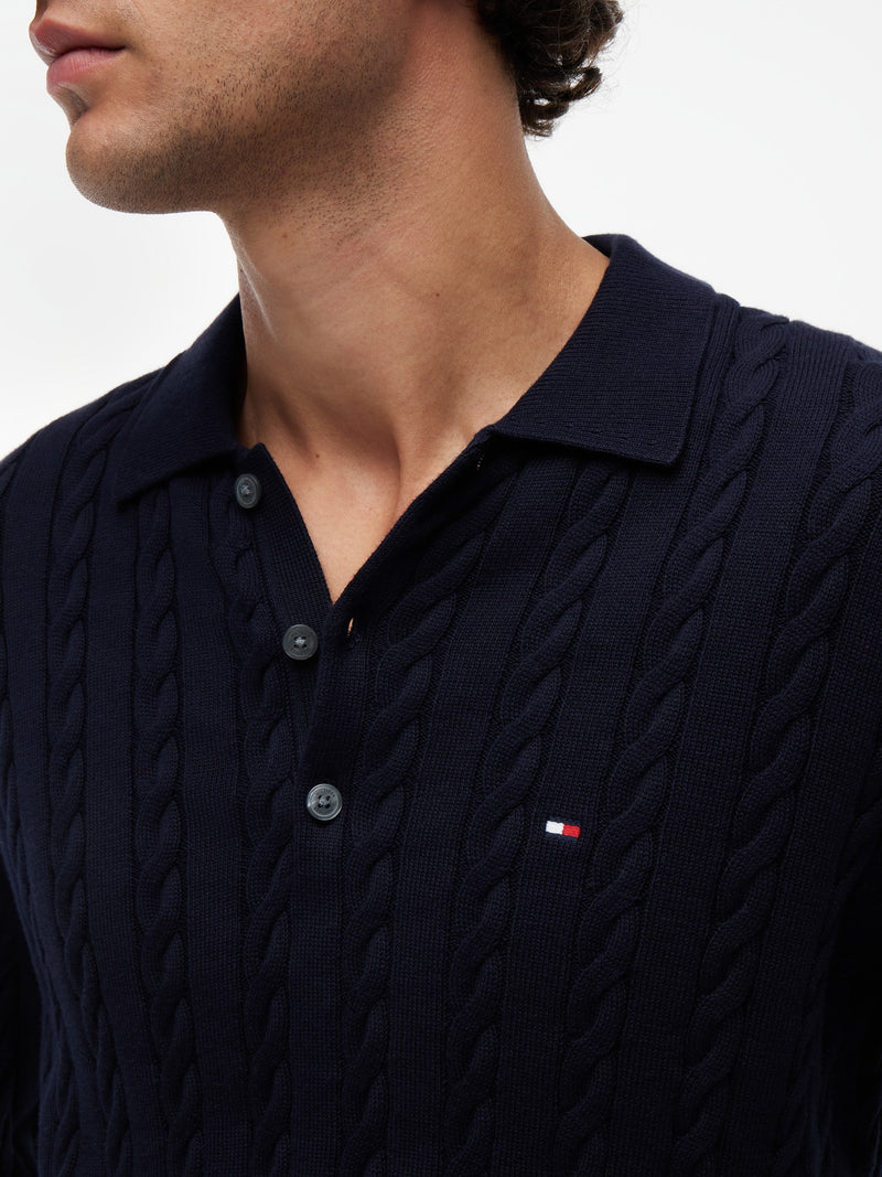 Cable Knit Button Placket Sweater